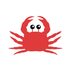 Vector illustration of a crab with a cute face. Simple, flat, kawaii style.