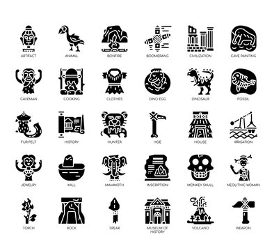 Set of prehistoric thin line and pixel perfect icons for any web and app project.