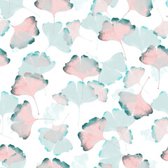 Watercolor seamless pattern of Ginkgo biloba. Background for web pages, textile, wallpaper.