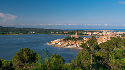 Fototapeta na wymiar The medieval village of Gruissan at the edge of the Mediterranean in France in the Aude