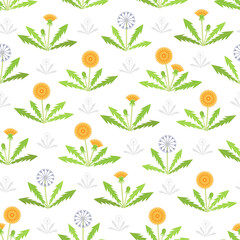 Seamless background with dandelions