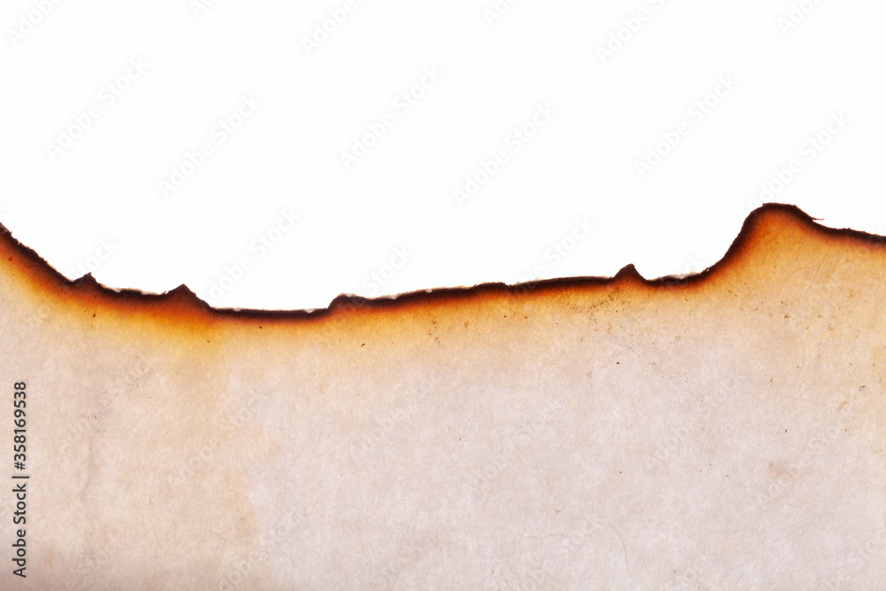 Poster burnt paper edges isolated on white background. template for design