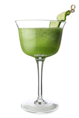 Fototapeta na wymiar Glass of tasty cucumber martini on white background