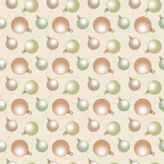 Seamless new year pattern with painted Christmas balls on beige base. Background for wrapping paper for gifts or fabric prints