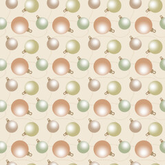 Seamless new year pattern with painted Christmas balls on beige base. Background for wrapping paper for gifts or fabric prints