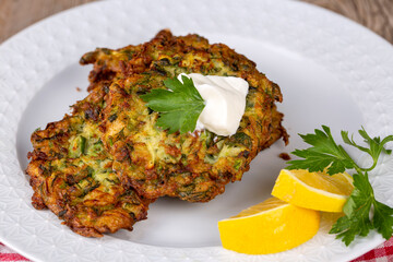 Traditional delicious Turkish food; zuccini with vegetables (Mucver)