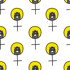 feminist symbol with paw seamless doodle pattern, vector hand draw illustration