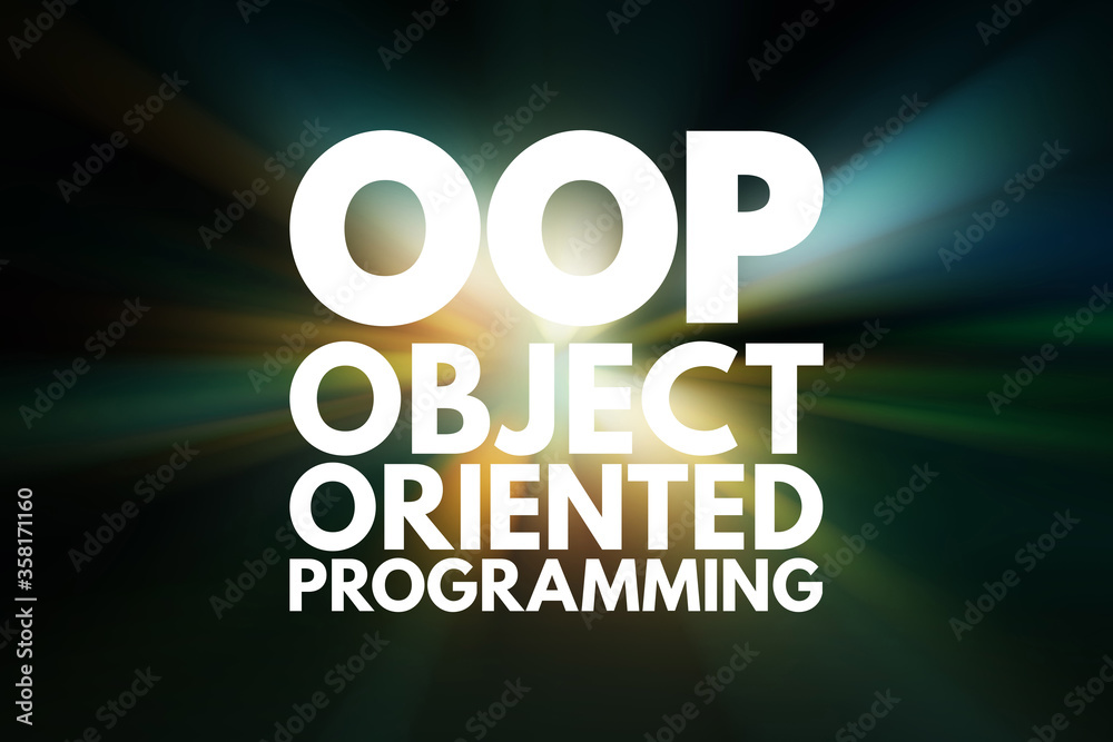 Poster oop - object oriented programming acronym, technology concept background