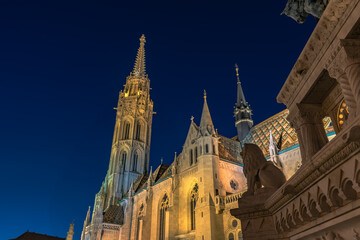 Matthias Church in Budapest at night