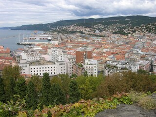 Fototapeta na wymiar Trieste, Italy, View from San Giusto Hill with City and Gulf of Trieste