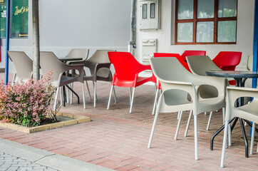 Plastic chairs in a local restaurant in Srbobran. 