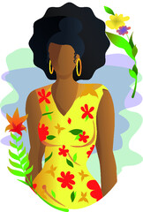Brunette with afro tropical style