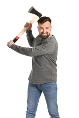 Handsome lumberjack on white background