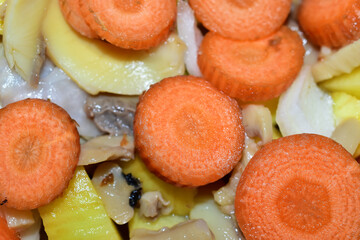 top view of vegetables and mushrooms salad