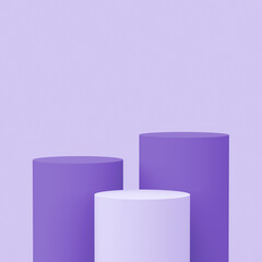3d purple violet and white cylinder podium minimal studio background. Abstract 3d geometric shape object illustration render. Display for cosmetic perfume fashion product.