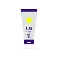 Sunscreen in tube symbol. Protect the skin from the sun's ultraviolet light. Flat icon. Vector illustration eps 10