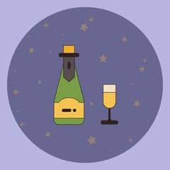 Champagne bottle with glass.