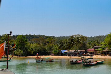 Fototapeta na wymiar Harbour of Sihanoukville, boats on shore