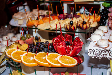 Fruit slicing at the wedding buffet