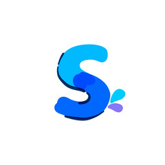 S letter logo with water drops and waves. Handwritten with a felt-tip pen.