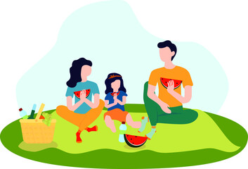 Picnic in the fresh air.Family in nature.Vector illustration
