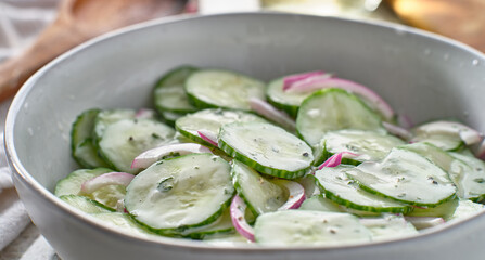 creamy cucumber salad with greek tzatziki sauce and onions