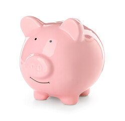 Piggy bank on white background