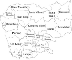 Fototapeta premium White Labeled Provinces Map of Asian Country of Cambodia