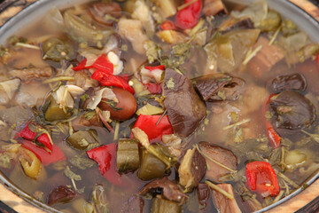 Marinated eggplant salad with red chilies