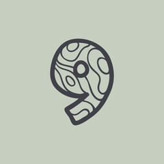Number nine logo with waves line pattern.