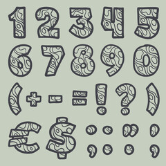 Fototapeta premium Numbers set and punctuation marks with waves line pattern.