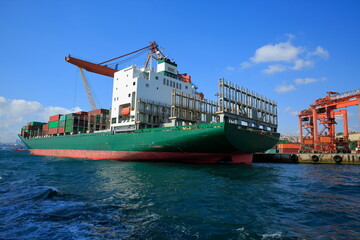 Ship loading in Haydarpasa Port. Located on the Bosporus entry, ship loading view of the...