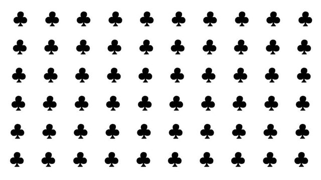 Animated background of the game card symbols. Drawn abstract pattern of symbols of Clubs, Hearts, Diamonds, Spades. Drawn 2D animation casino symbol.