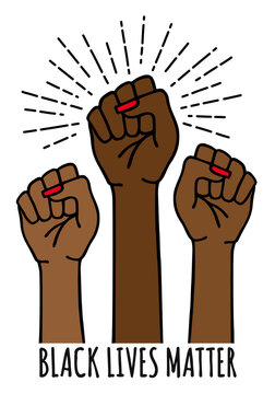 Black lives matter, female hands protest against racism, vector