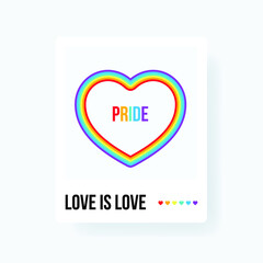 Celebrating Pride Month with rainbow hearts. Social media card post with rainbow heart - LGBT community symbol