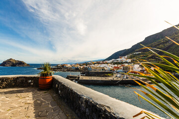 Fototapeta na wymiar Aerial view of Garachico village on the coast of Atlantic ocean in Tenerife island of Spain