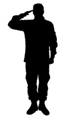 Silhouette of soldier in uniform on white background. Military service