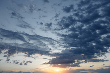 Beautiful sunrise and clouds in evening sky for background.