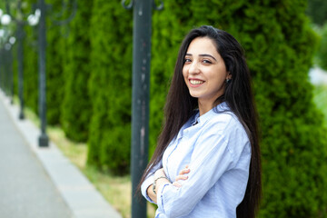 happy woman in the street