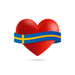 Heart with waving Sweden flag. Vector illustration.