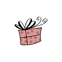 Christmas doodles. Hand drawn gift boxes in various shapes and colors isolated on background. Doodle cute style.Great design element for Christmas cards.