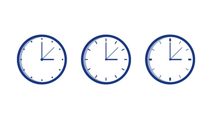 Simple white wall clock with white dial. Icon set. Design Template.