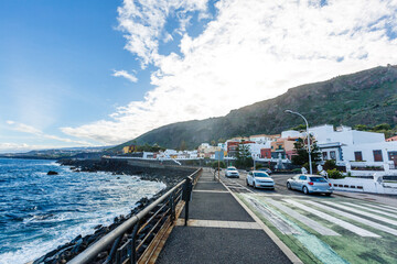 Aerial view of Garachico village on the coast of Atlantic ocean in Tenerife island of Spain