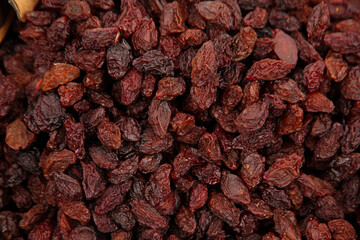 Dried brown sultanas in the stock for purchasing