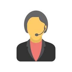 Call center operator icon in flat design style. Customer support representative sign.