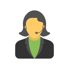 Call center operator icon in flat design style. Customer support representative sign.