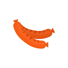 Sausage grilled flat. Sausage cooked on the grill icon, vector illustration isolated on white background