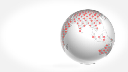 Air pollution. 3d render of abstract globe rotating with multiple red dots symbolyzing the gas emission to the air.