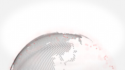 White planet with red dots digital grid over white background.