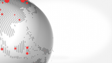 Obraz premium Uniquely stylized planet Earth with red dots on the surface over white background.